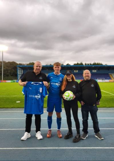 Presenting a signed jersey with Waterford FC
